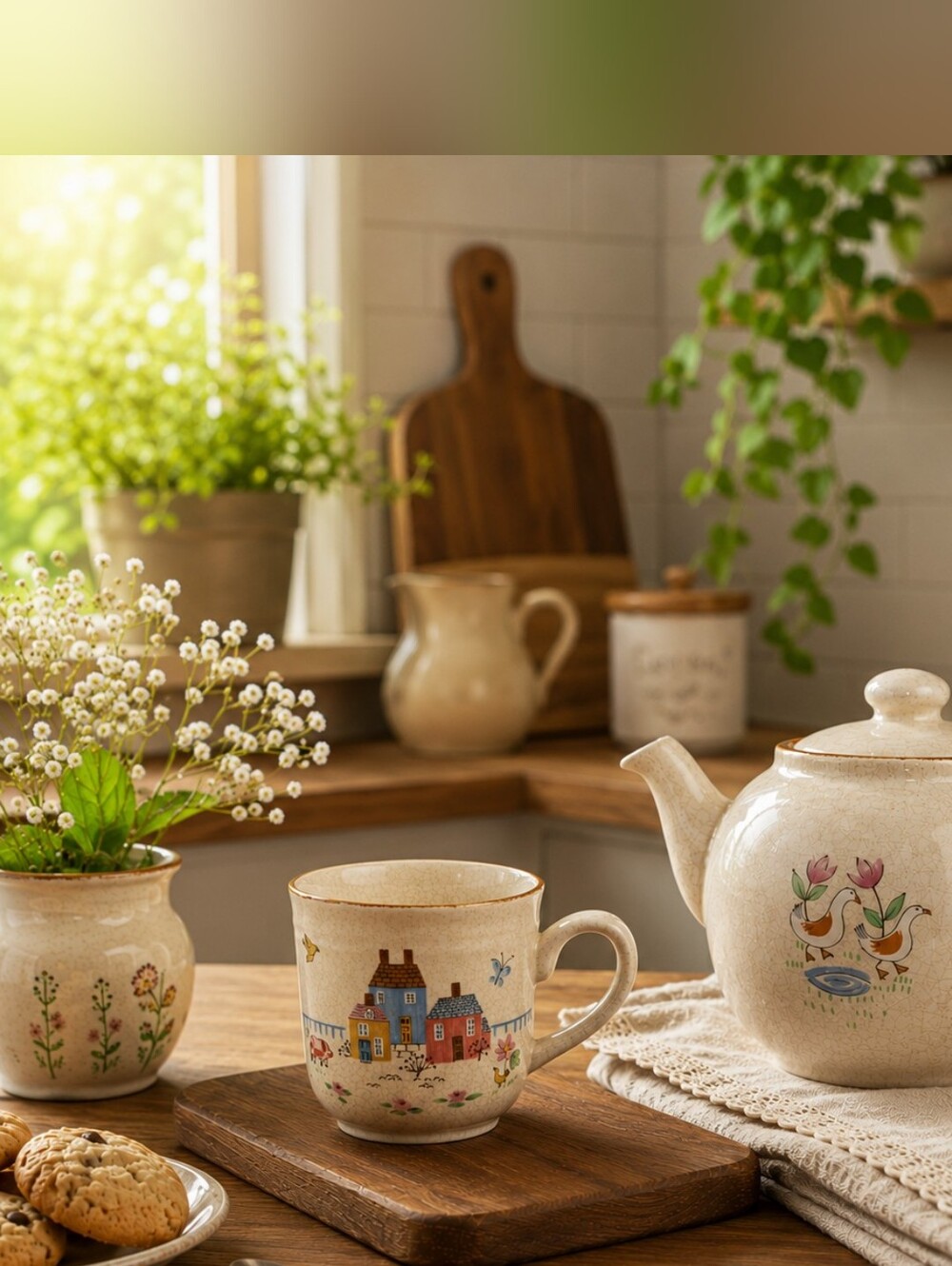 Vintage International China Stoneware Village  Tea Mug Cottage Farmhouse Cup